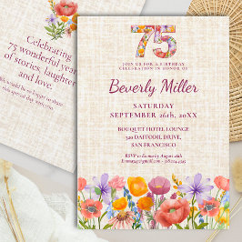 Wildflower 75歳の誕生日パーティー - 花の数字デザイン 招待状