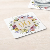 Wildflower 90歳の誕生日 名前入り スクエアペーパーコースター (アングル)