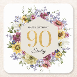 Wildflower 90歳の誕生日 名前入り スクエアペーパーコースター