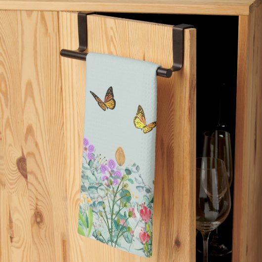 Wildflower and Butterflies Floral キッチンタオル (三つ折り)
