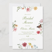 Wildflower and Butterfly Bridal Shower 招待状 (正面)