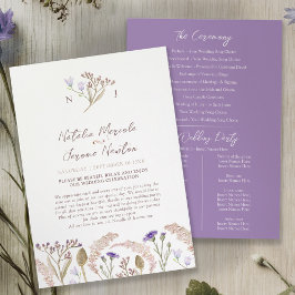 Wildflower and grasses watercolor wedding program プログラム