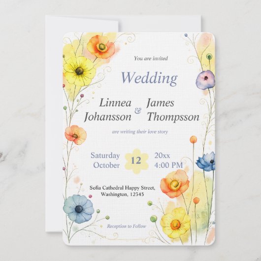 Wildflower Anemone Garden Rustic Wedding Invite 招待状 (正面)
