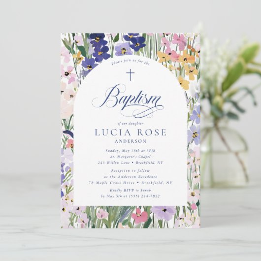 Wildflower Arch Baptism Invitation 招待状 (スタンド正面)