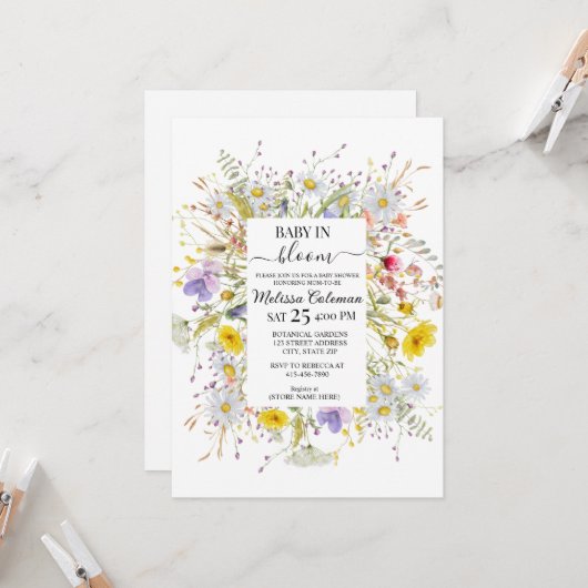 Wildflower Baby In Bloom Baby Shower  招待状 (正面/裏面インサイチュ)