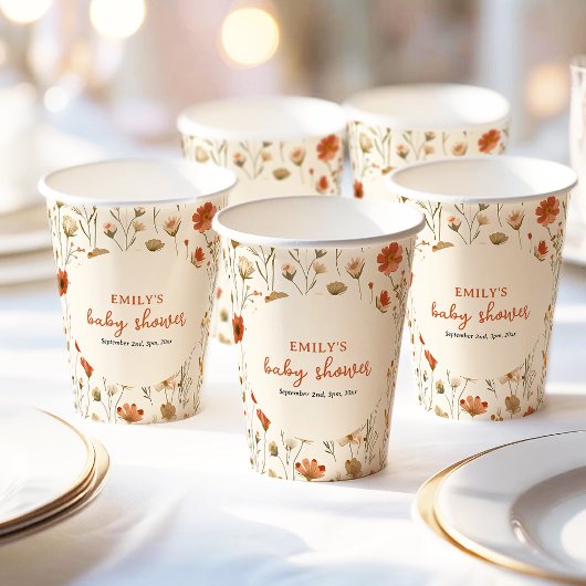 Wildflower Baby in Bloom Boho Fall Baby Shower 紙コップ