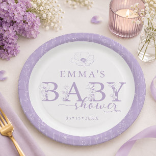 Wildflower Baby Shower   ラベンダーフローラルプレート ペーパープレート