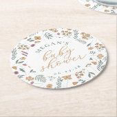 Wildflower Baby Shower Coasters - Orange ラウンドペーパーコースター (アングル)
