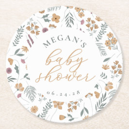 Wildflower Baby Shower Coasters - Orange ラウンドペーパーコースター