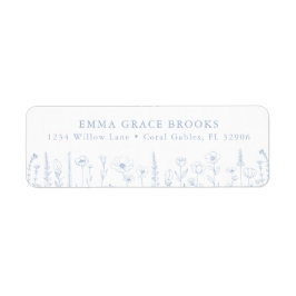 Wildflower Baby Shower Dusty Blue Return Address ラベル