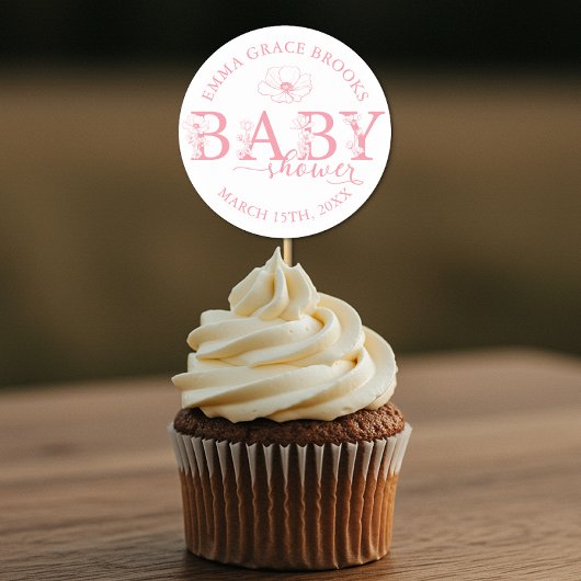 Wildflower Baby Shower Favor ステッカー 名前編集可能