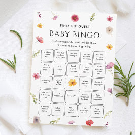 Wildflower Baby Shower Find the Guest Bingo Game  招待状