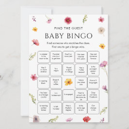 Wildflower Baby Shower Find the Guest Bingo Game 招待状