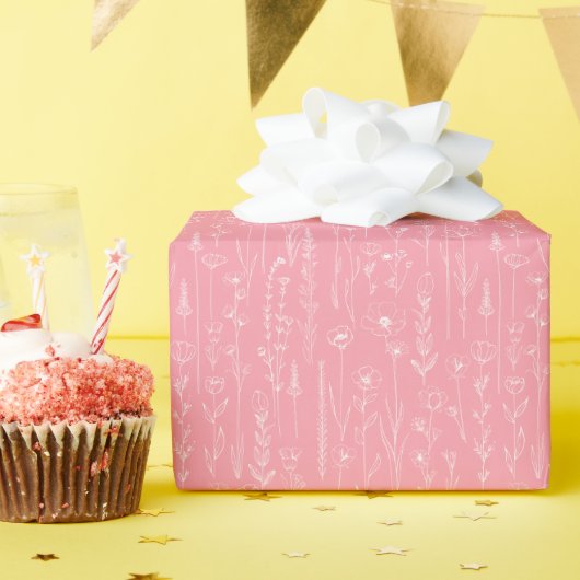 Wildflower Baby Shower Gift Wrap – Dusty Pink ラッピングペーパー (誕生日パーティー)