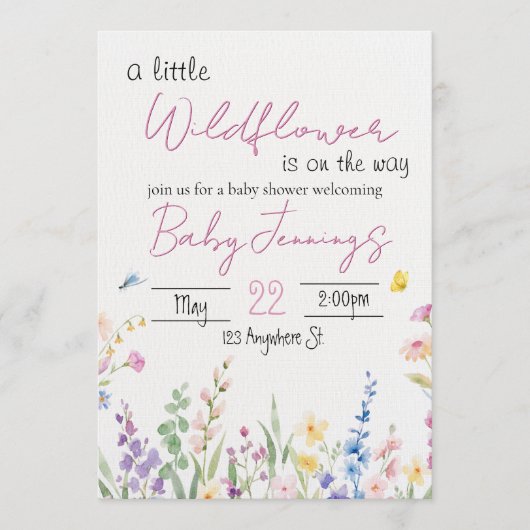 Wildflower Baby shower invitation 招待状 (正面)
