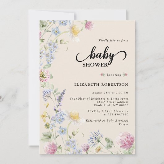 Wildflower Baby Shower Invitation 招待状 (正面)