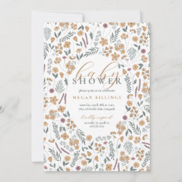 wildflower baby shower invitation - light orange 招待状