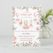 Wildflower Baby Shower Invitation, Pink Bow Floral 招待状 (スタンド正面)