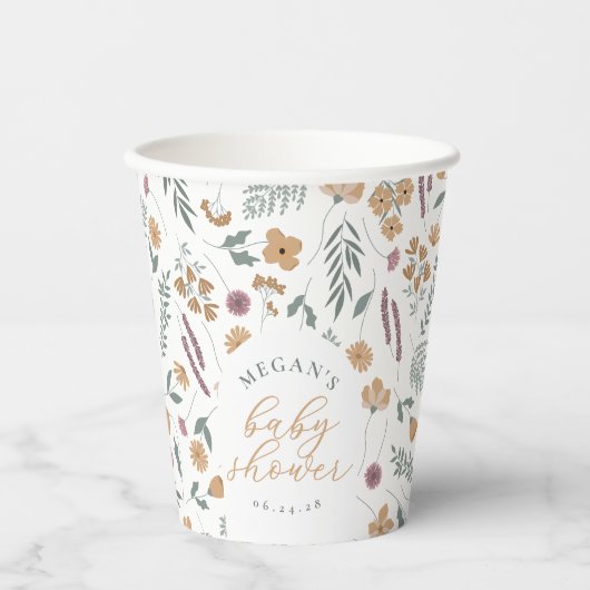 Wildflower Baby Shower Paper Cups - Orange 紙コップ (正面)