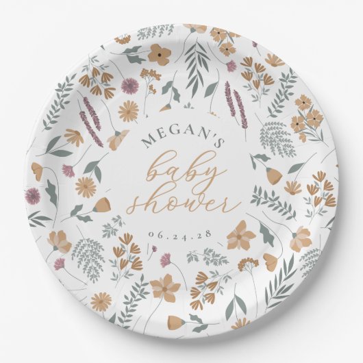 Wildflower Baby Shower Paper Plates - Orange ペーパープレート (正面)