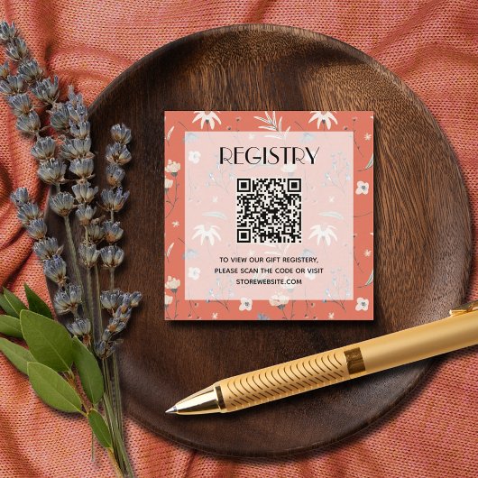 Wildflower Baby Shower Registry QR Code Terracotta エンクロージャーカード