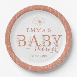 Wildflower Baby Shower | Terracotta Floral Plate ペーパープレート