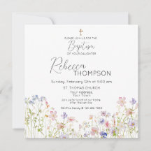 Wildflower Baptism Girl Invitation