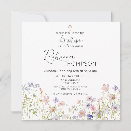 Wildflower Baptism Girl Invitation セーブザデート (正面)