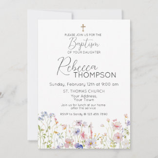 Wildflower Baptism Girl Invitation 招待状