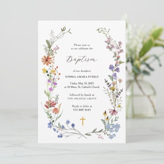 Wildflower Baptism Invitation Template Christening 招待状 (スタンド正面)