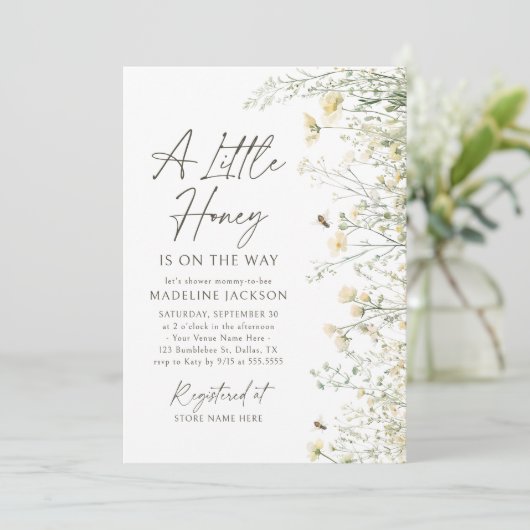 Wildflower Bee赤ちゃんシャワーの途中の小さな蜂蜜 招待状 (スタンド正面)