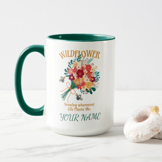 Wildflower Bee 私の人生を植える場所でどこでも成長する マグカップ (ドーナツ付き)