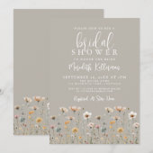 Wildflower Beige Bridal Shower 招待状 (正面/裏面)