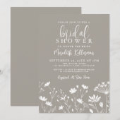 Wildflower Beige Bridal Shower 招待状 (正面/裏面)