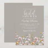 Wildflower Beige Bridal Shower 招待状 (正面/裏面)