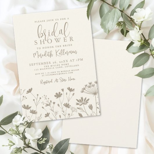 Wildflower Beige Ivory Bridal Shower 招待状