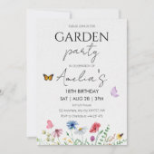 Wildflower Birthday Garden Party Pink Butterflies 招待状 (正面)