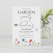 Wildflower Birthday Garden Party Pink Butterflies 招待状 (スタンド正面)