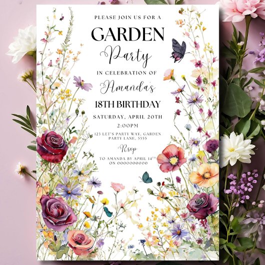 Wildflower Birthday Invitation Garden Party Invite 招待状