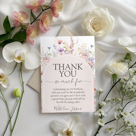 Wildflower Birthday Thank You Card 招待状
