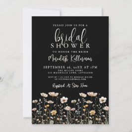 Wildflower Black Elegant Bridal Shower 招待状