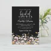 Wildflower Black Floral Bridal Shower 招待状 (スタンド正面)