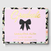 Wildflower Black Gingham Bow Graduation Party ゲストブック (正面)