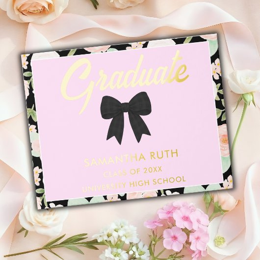 Wildflower Black Gingham Bow Graduation Party ゲストブック