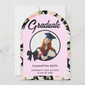 Wildflower Black Gingham Bow Photo Graduation 招待状 (正面)