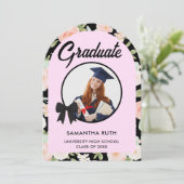 Wildflower Black Gingham Bow Photo Graduation 招待状 (スタンド正面)