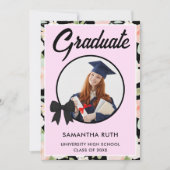 Wildflower Black Gingham Bow Photo Graduation 案内状 (正面)