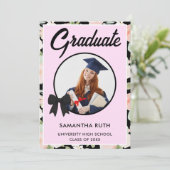 Wildflower Black Gingham Bow Photo Graduation 案内状 (スタンド正面)