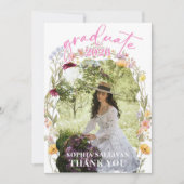 Wildflower Bloom Graduation Party Thank You Card サンキューカード (正面)