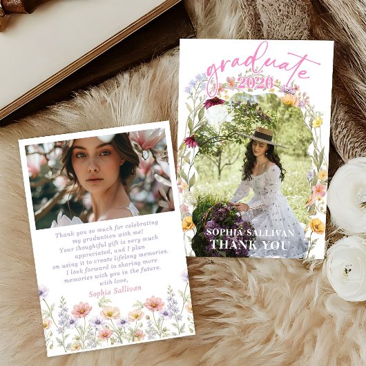 Wildflower Bloom Graduation Party Thank You Card サンキューカード